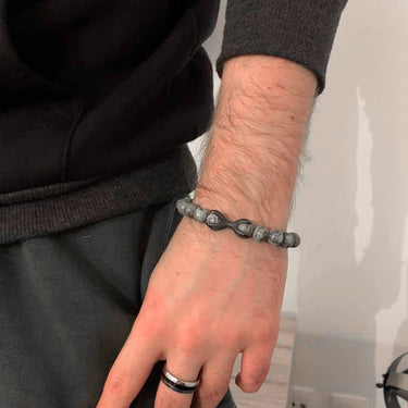 Man Bracelet - Men’s Beaded Bracelets - Black Viking & Grey Stones - Men’s Bracelet Bracelet Brother & Sisters